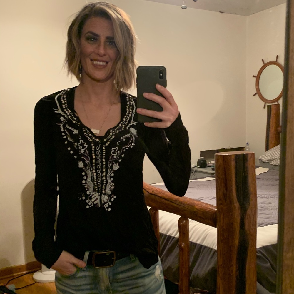Womens black beaded tunic top